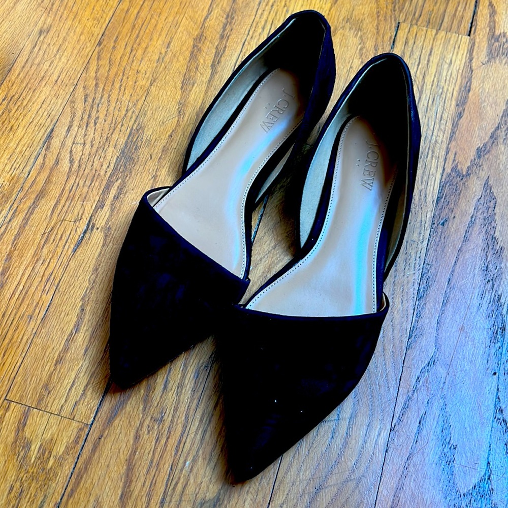 J Crew Black Flats 8.5 womens suede